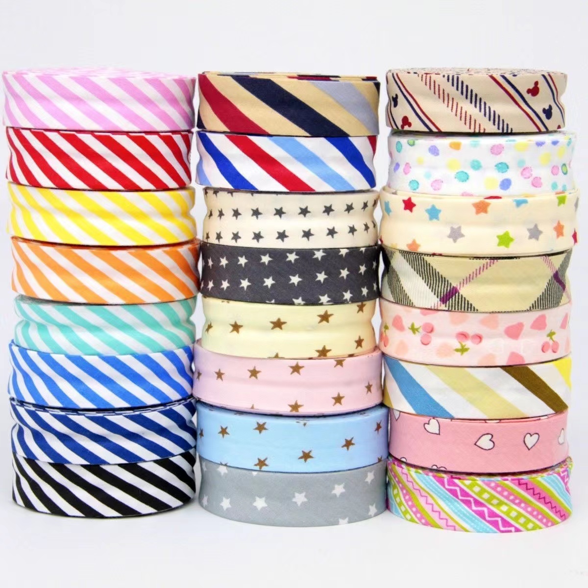 Binding Tape Bias - เทปผ้าฝ้ายพับเดี่ยวขนาด 25 มม. ลายขวาง สำหรับงานฝีมือ เย็บเสื้อผ้า