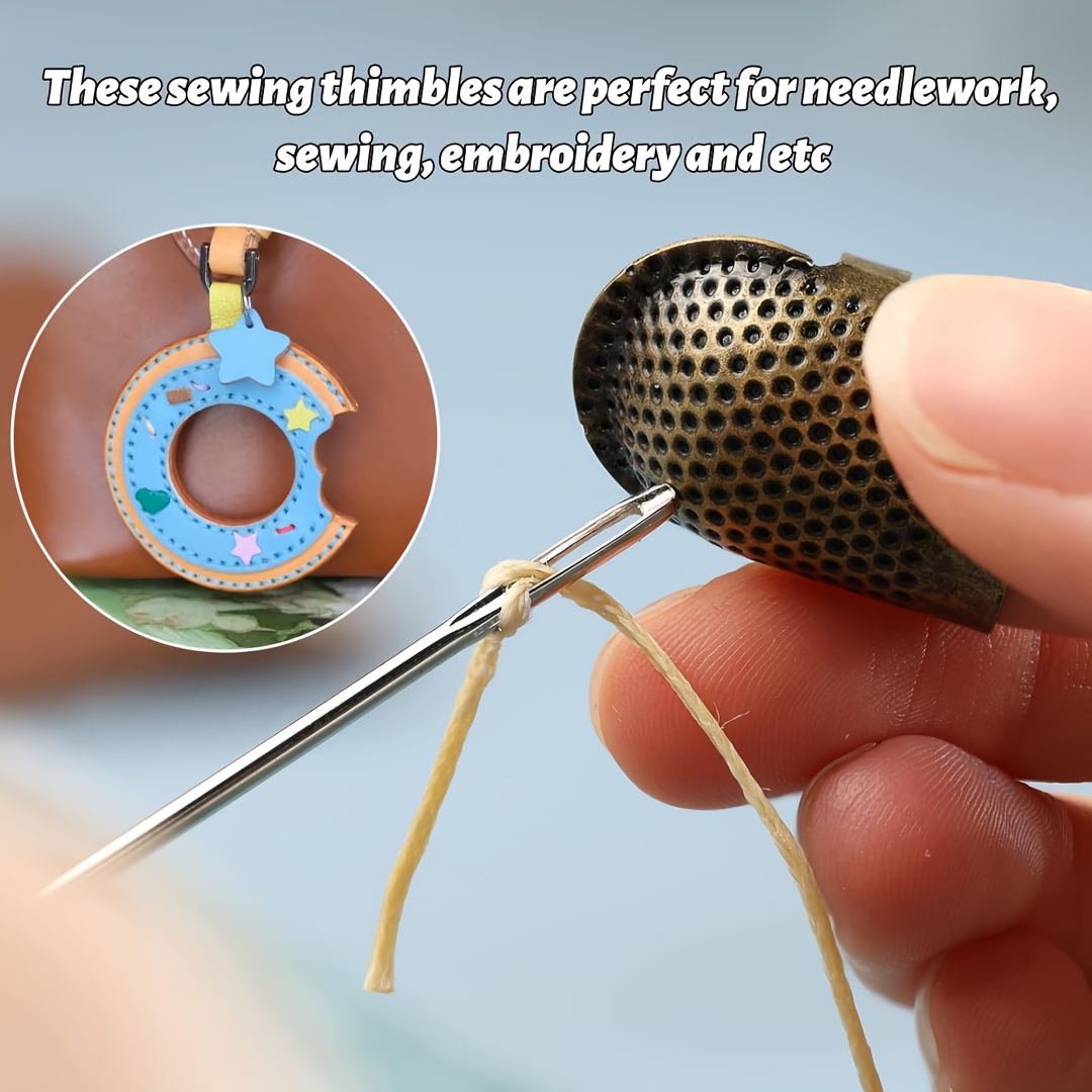 Sewing Thimble Metal - ปลอกนิ้วเย็บผ้า, ปลอกนิ้วโลหะปรับได้, ตัวป้องกันนิ้วสำหรับงาน DIY, ปลอกนิ้วโลหะสีบรอนซ์