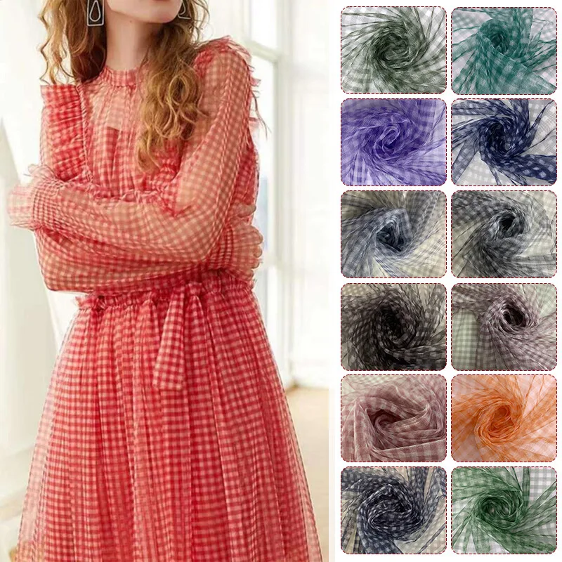 Sewing Batik Fabric - 90x150cm Check Mesh Fabric Transparent Dress