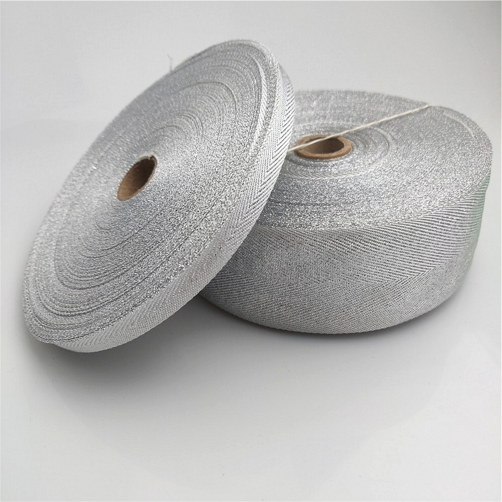 Binding Tape Bias - 10-50มมความกว้างเงินTwillโพลีเอสเตอร์ริบบิ้นBias Binding Webbingสำหรับกระเป๋าDiyหัตถกรรมLurex Twillเทป