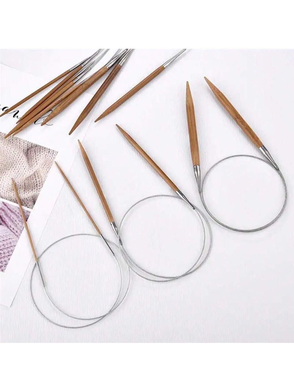Sewing Necessities - 1 ชิ้น เข็มถักวงกลมไม้ไผ่ธรรมชาติขนาด 3.0-10 มม. พร้อมท่อสแตนเลส