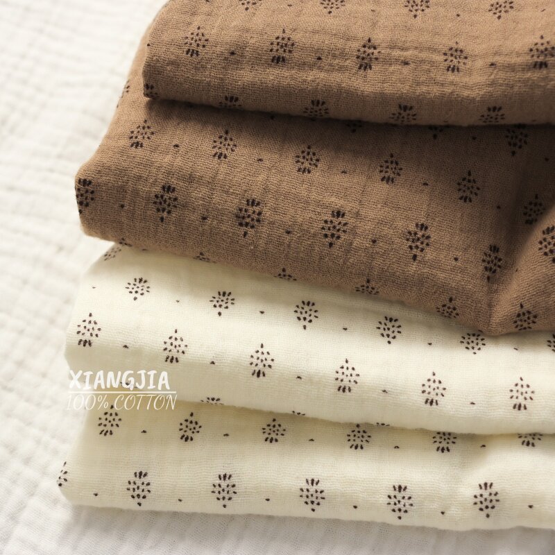 Vintage Sewing Textile - ผ้าฝ้ายลายจุดวินเทจขนาด 135x50 ซม. ผ้าเครปสองชั้น ผ้ากันเปื้อนเด็ก ผ้าพันคอ