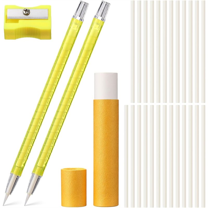 Tailor Chalk Marker - ปากกาเขียนผ้าสีขาวแบบเติมได้และชุดดินสอชอล์กสำหรับช่างตัดเย็บ ใช้ได้กับผ้าหลากหลายประเภท