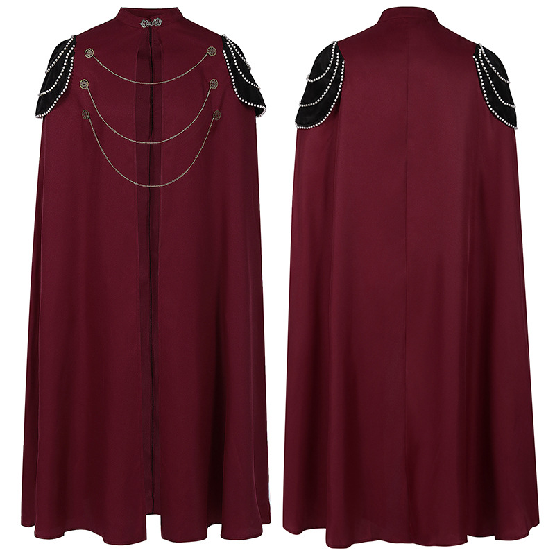 Shoulder Pad Set In - เสื้อคลุมคอสเพลย์สไตล์ยุคกลางสำหรับผู้ชาย พร้อมแผ่นรองไหล่ ชุดทหารโบราณประดับลูกปัด พร้อมฮู้ด สำหรับการแสดง