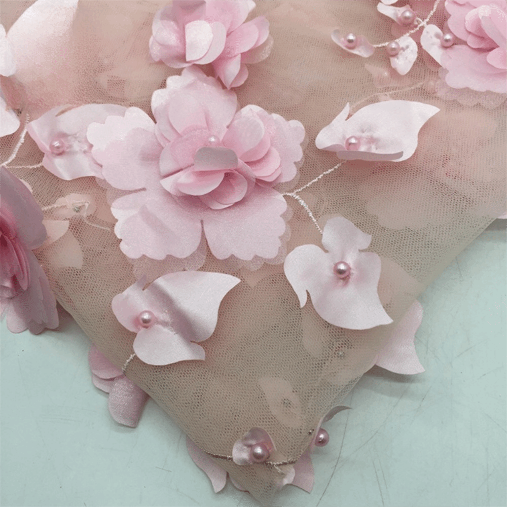 Sewing Embroidery Fabric - 140 ซม.* 1 หลา 3D ดอกไม้ลูกไม้ผ้าทำด้วยมือด้วยลูกปัดเย็บปักถักร้อยลูกไม้ผ้าคุณภาพสูงเสื้อผ้าผ้าเย็บผ้า