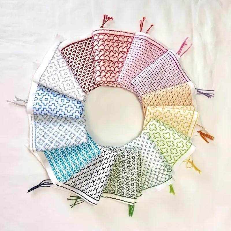Sewing Embroidery Fabric - ชุดเย็บปักถักร้อยด้วยมือบนผ้าเดนิม 9/32 ชิ้น พร้อมด้ายและเข็ม อุปกรณ์เย็บผ้า ชุดปักซาชิโกแบบละลายน้ำได้