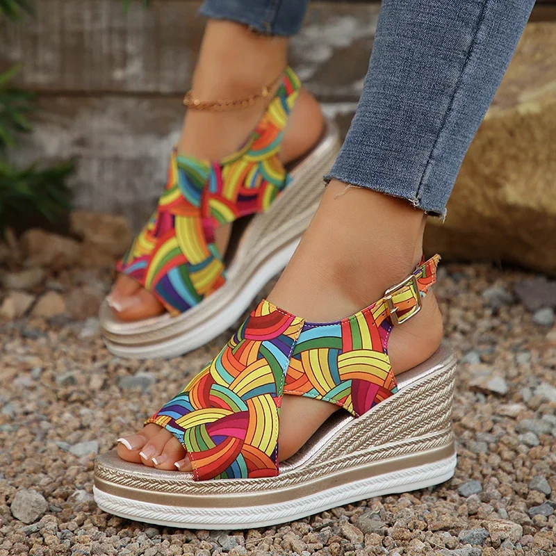Rainbow Graffiti WEDGE รองเท้า - Elastic Waistband Roll บทวิจารณ์และราคา
