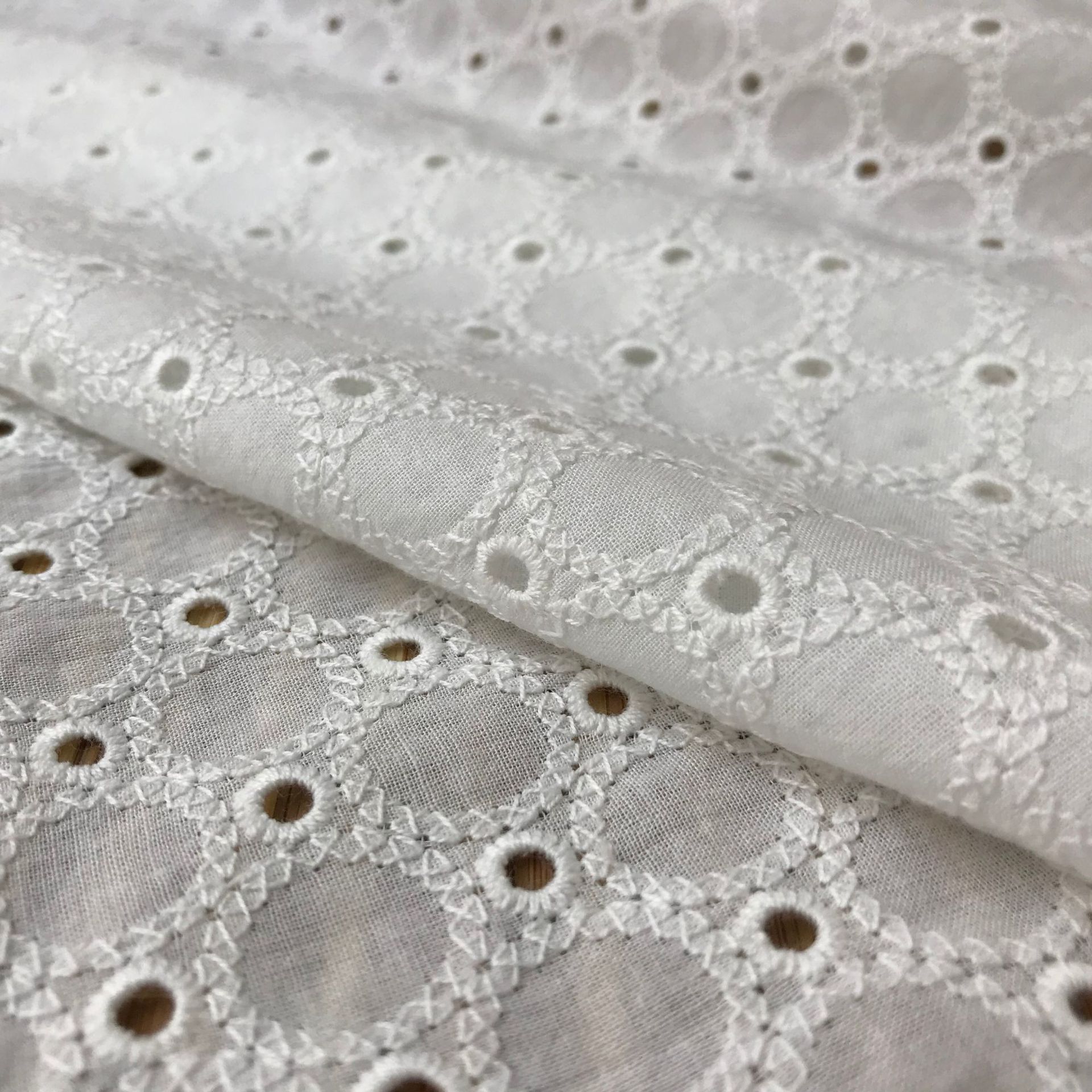 ผ้าเดนิมคอตตอนลายวงกลมเล็กแบบป - Sewing Eyelet Fabric บทวิจารณ์และราคา
