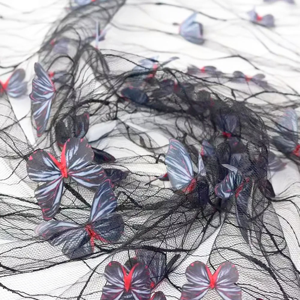 ผ้าลูกไม้ตาข่ายลายผีเสื้อ 3 มิ - Sewing Embroidery Fabric บทวิจารณ์และราคา