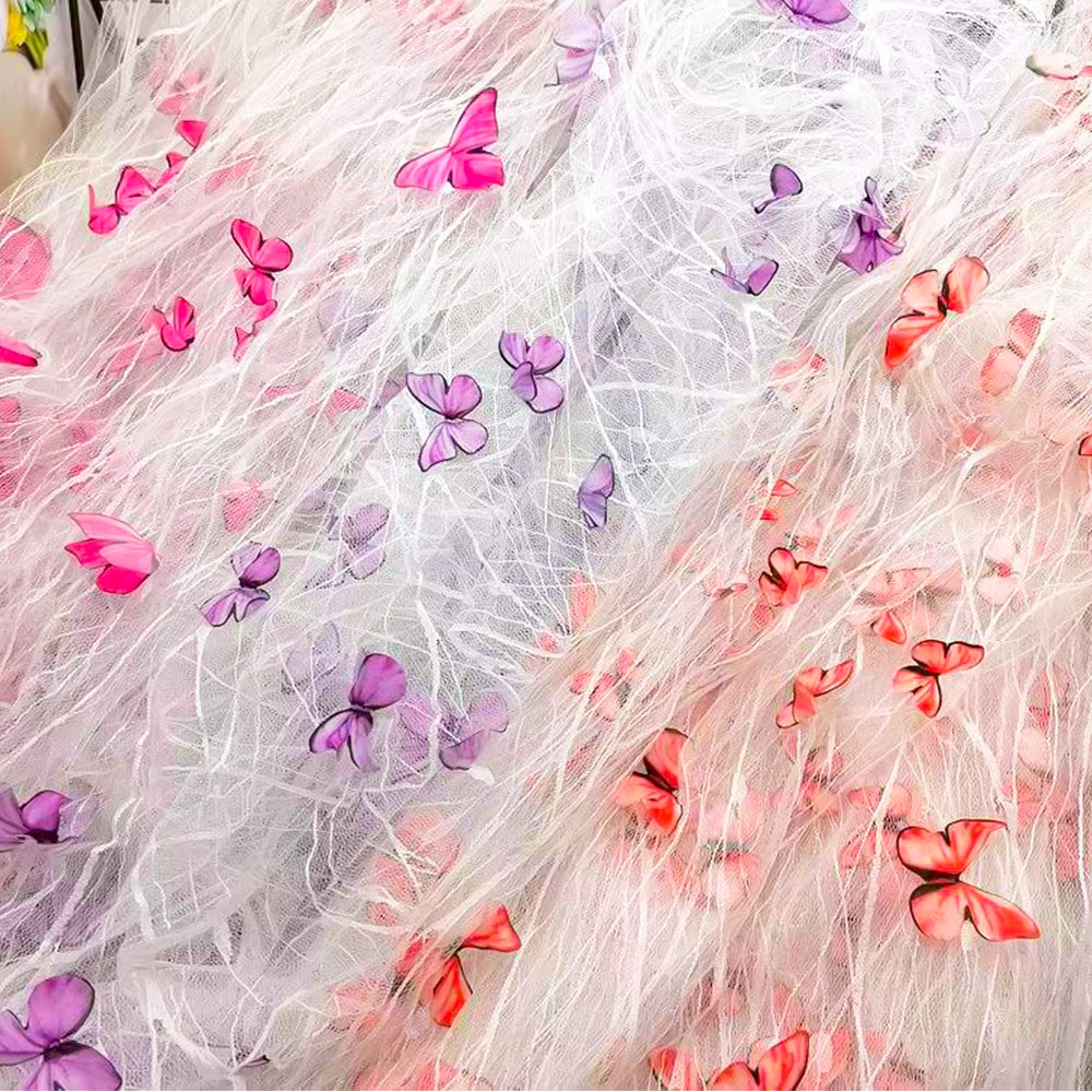 ผ้าลูกไม้ตาข่ายลายผีเสื้อ 3 มิ - Sewing Embroidery Fabric บทวิจารณ์และราคา