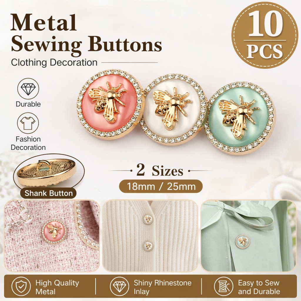กระดุมโลหะประดับเพชรรูปผึ้ง 10 - Button Hole Cutter บทวิจารณ์และราคา