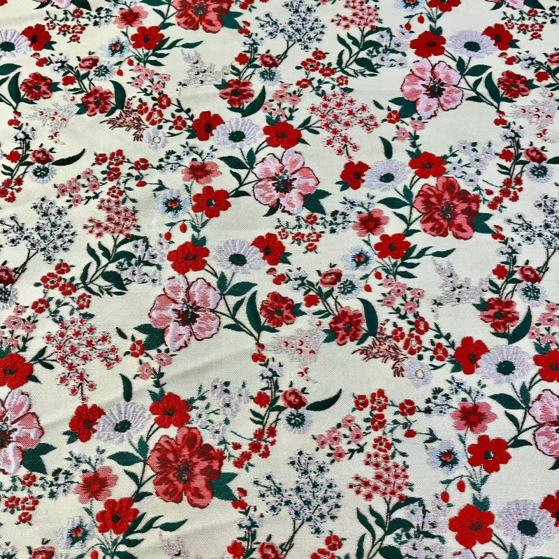 ผ้าแจ็คการ์ดลายดอกไม้เล็กสีแดง - Vintage Sewing Textile บทวิจารณ์และราคา