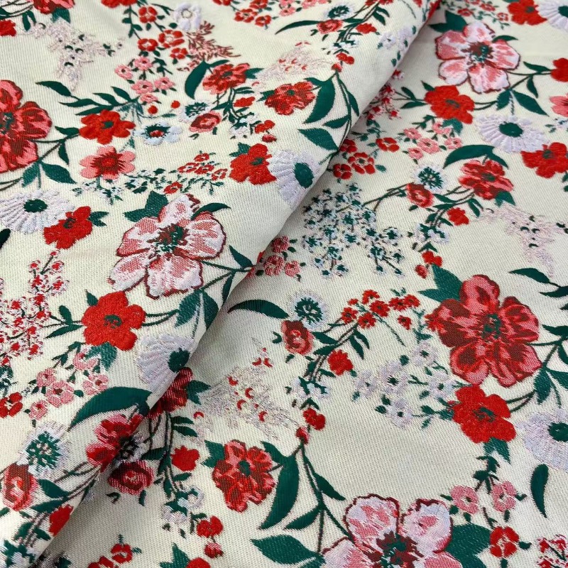 ผ้าแจ็คการ์ดลายดอกไม้เล็กสีแดง - Vintage Sewing Textile บทวิจารณ์และราคา